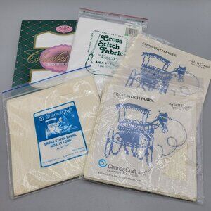 Aida 11 Count Lot of 5 Cross Stitch Fabric Cotton White Cream Color 12 x 18 Each